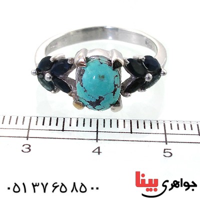 انگشتر فیروزه نیشابوری شجری و یاقوت زنانه رادیوم لوکس _کد:11609
