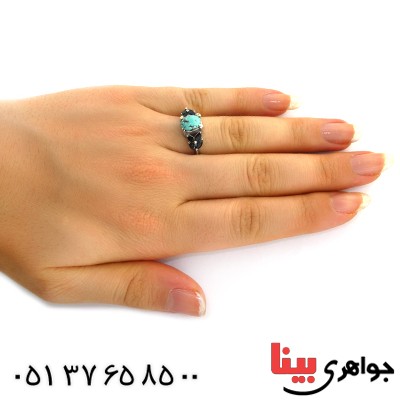 انگشتر فیروزه نیشابوری شجری و یاقوت زنانه رادیوم لوکس _کد:11609