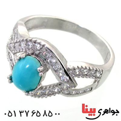 انگشتر فیروزه نیشابوری زنانه رادیوم لوکس مدل مژگان _کد:11614