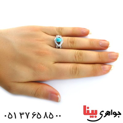 انگشتر فیروزه نیشابوری زنانه رادیوم لوکس مدل مژگان _کد:11614
