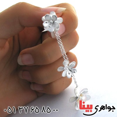 گوشواره مروارید زنانه آویز مدل شکوفه سپید _کد:11615