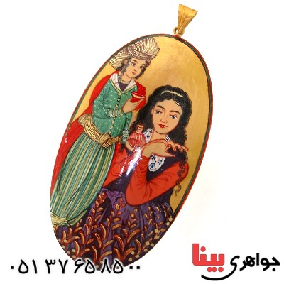 گردنبند نقره و طلا طرح زیر خاکی با نقاشی مینیاتوری لیلی و مجنون _کد:1687
