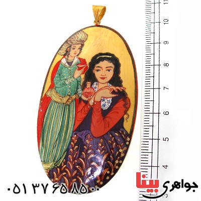 گردنبند نقره و طلا طرح زیر خاکی با نقاشی مینیاتوری لیلی و مجنون _کد:1687