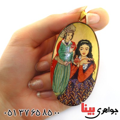 گردنبند نقره و طلا طرح زیر خاکی با نقاشی مینیاتوری لیلی و مجنون _کد:1687
