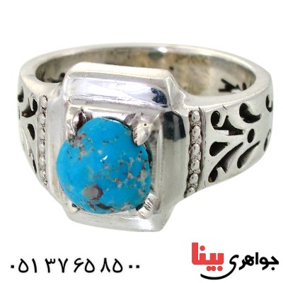 انگشتر فیروزه نیشابوری شجری قدیمی مردانه اسلیمی _کد:11631