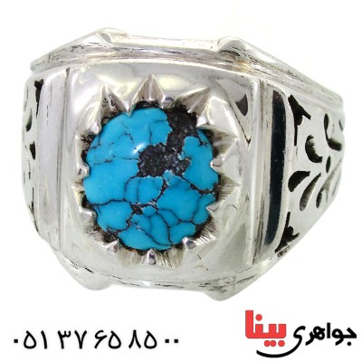 انگشتر فیروزه نیشابوری شجری مردانه درشت دور چنگ _کد:11643