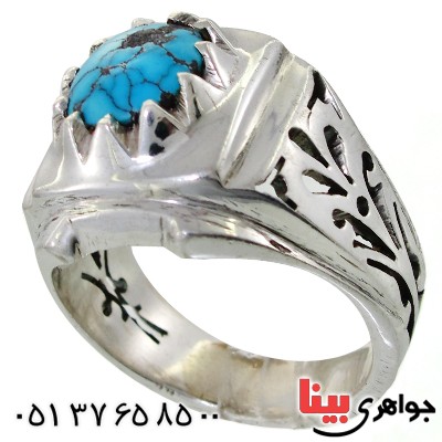 انگشتر فیروزه نیشابوری شجری مردانه درشت دور چنگ _کد:11643