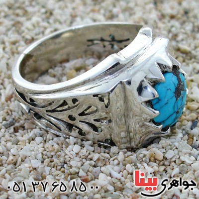 انگشتر فیروزه نیشابوری شجری مردانه درشت دور چنگ _کد:11643
