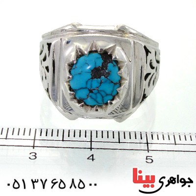 انگشتر فیروزه نیشابوری شجری مردانه درشت دور چنگ _کد:11643