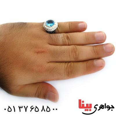 انگشتر توپاز و الماس ناب مردانه قلم زنی فاخر و مجلسی _کد:1698