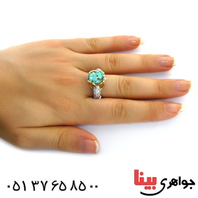 انگشتر فیروزه نیشابوری شجری زنانه درشت رادیوم لوکس _کد:11653