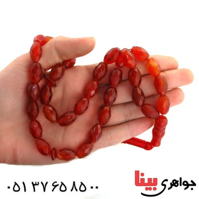 تسبیح عقیق قرمز 33 دانه ای درشت هلی تراشدار _کد:11662