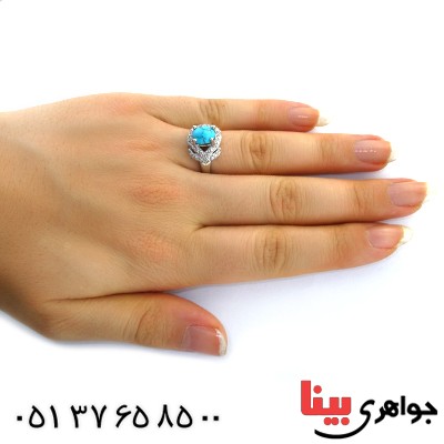 انگشتر فیروزه نیشابوری شجری زنانه زیبا و خوش نگار _کد:11672