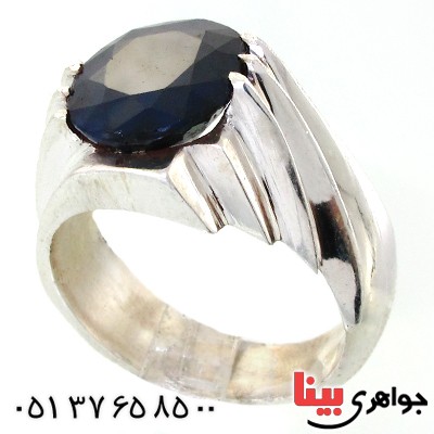 انگشتر یاقوت کبود مردانه درشت مورب _کد:11675