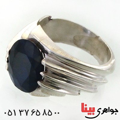انگشتر یاقوت کبود مردانه درشت مورب _کد:11675
