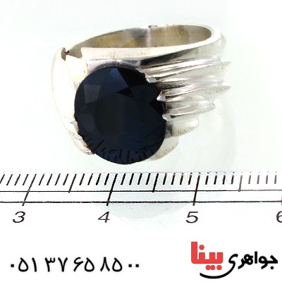 انگشتر یاقوت کبود مردانه درشت مورب _کد:11675