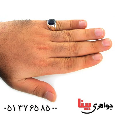 انگشتر یاقوت کبود مردانه درشت مورب _کد:11675