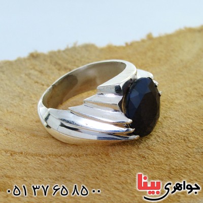 انگشتر یاقوت کبود مردانه درشت مورب _کد:11675