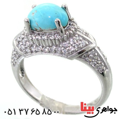 انگشتر فیروزه نیشابوری زنانه رودیوم لوکس مدل ریما _کد:11685