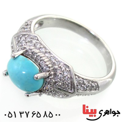 انگشتر فیروزه نیشابوری زنانه رودیوم لوکس مدل ریما _کد:11685