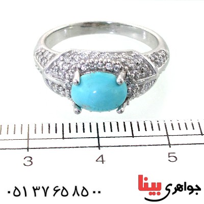 انگشتر فیروزه نیشابوری زنانه رودیوم لوکس مدل ریما _کد:11685