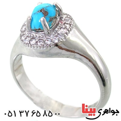 انگشتر فیروزه نیشابوری شجری زنانه رودیوم لوکس _کد:11689