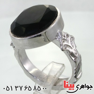 انگشتر عقیق سیاه (اونیکس) خراسانی مردانه درشت الماس تراش _کد:11706