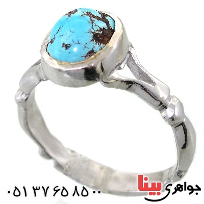 انگشتر فیروزه نیشابوری شجری زنانه رودیوم لوکس مدل موژان _کد:11714