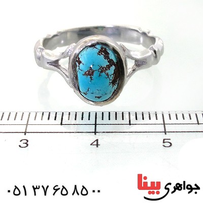 انگشتر فیروزه نیشابوری شجری زنانه رودیوم لوکس مدل موژان _کد:11714
