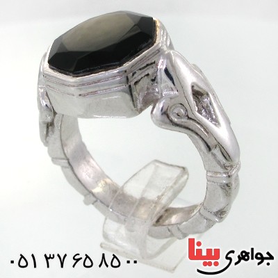 انگشتر عقیق سیاه (اونیکس) خراسانی مردانه درشت الماس تراش _کد:11730