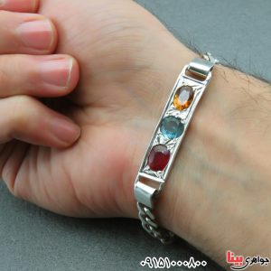 خرید دستبند نقره چندجواهر