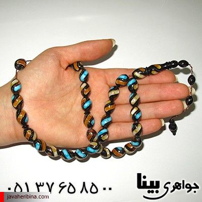 تسبیح کشکول (کوک) ۳۳ دانه ای درشت نقره کوب و مرصع کاری درجه یک