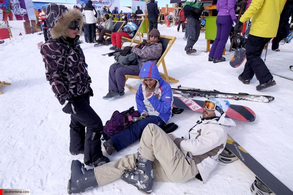 Iranian skiers rest at the Dizin ski resort, northwest of Tehran