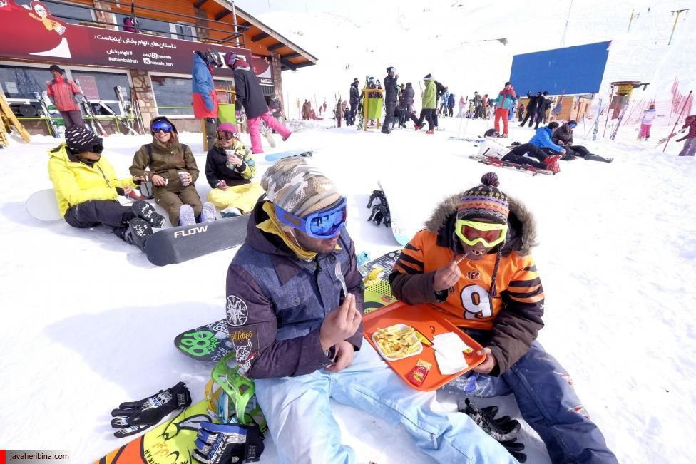 Iranian skiers rest at the Dizin ski resort, northwest of Tehran