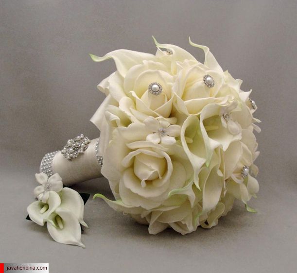 مدل های جدید دسته گل عروس با نگین های تزئینی